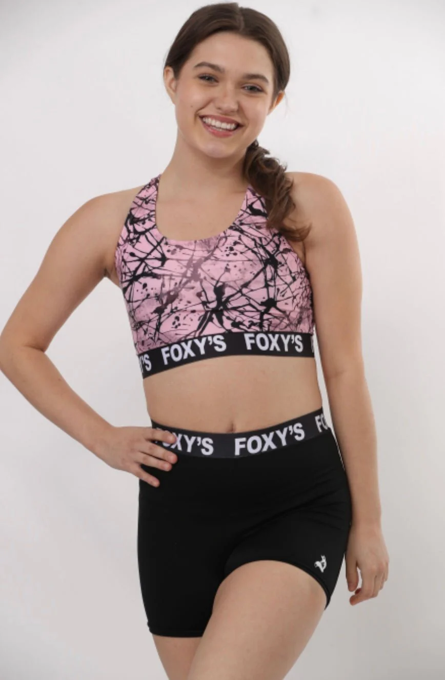 80s Tiffany Foxy's Banded Sports Bra & Banded Shorts Set