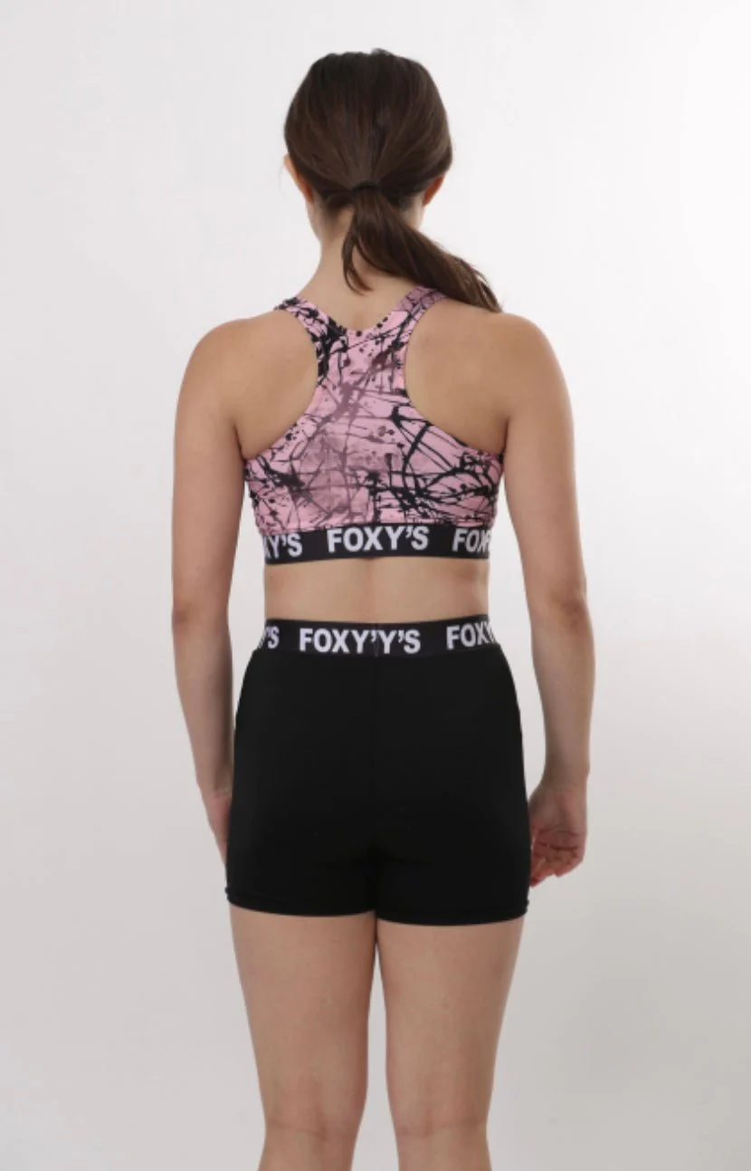 80s Tiffany Foxy's Banded Sports Bra & Banded Shorts Set - Image 3