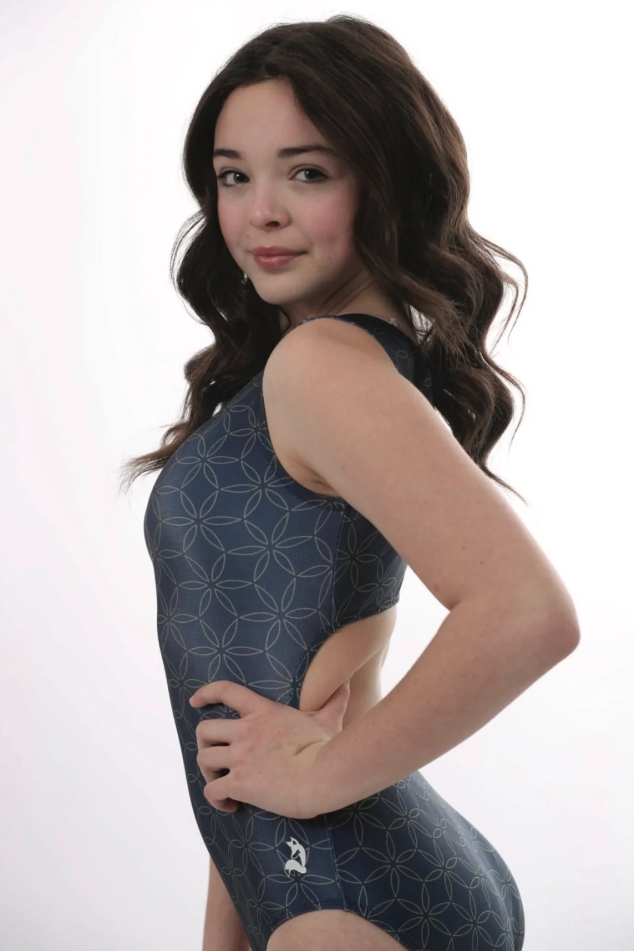 Abstract Flower Gymnastics Leotard - Foxy's Leos - Navy & Gold Pattern