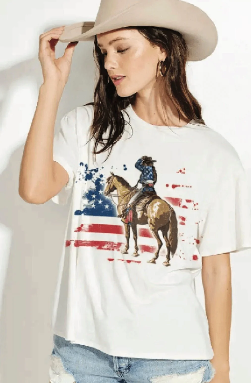 American Flag Cowboy T-Shirt for Women