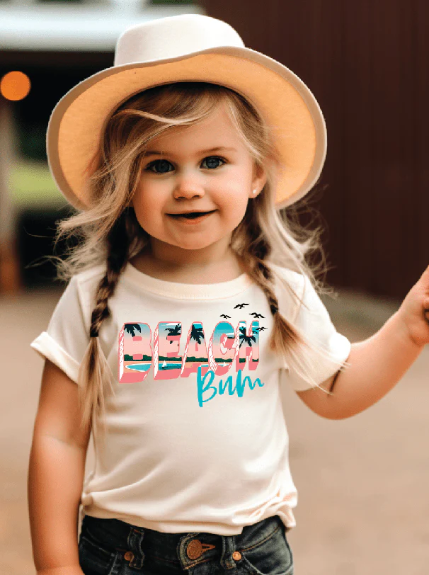 Beach Bum Girls' Outfit: Onesie (12 Mo) & Tee (XL) - Summer Fun!