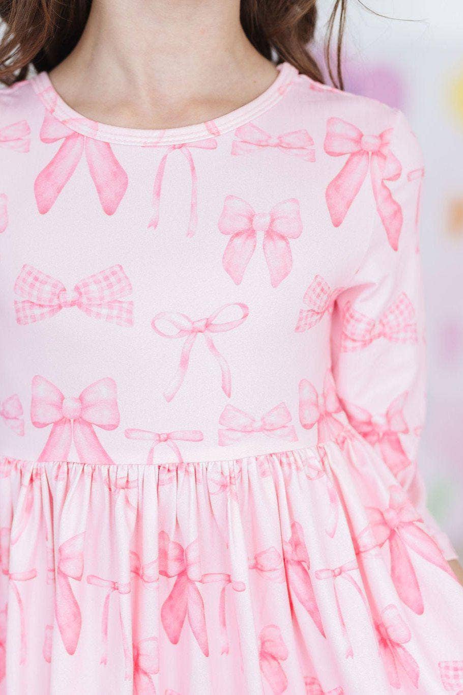 Blushing Bows 3/4 Sleeve Pocket Twirl Dress - Image 2