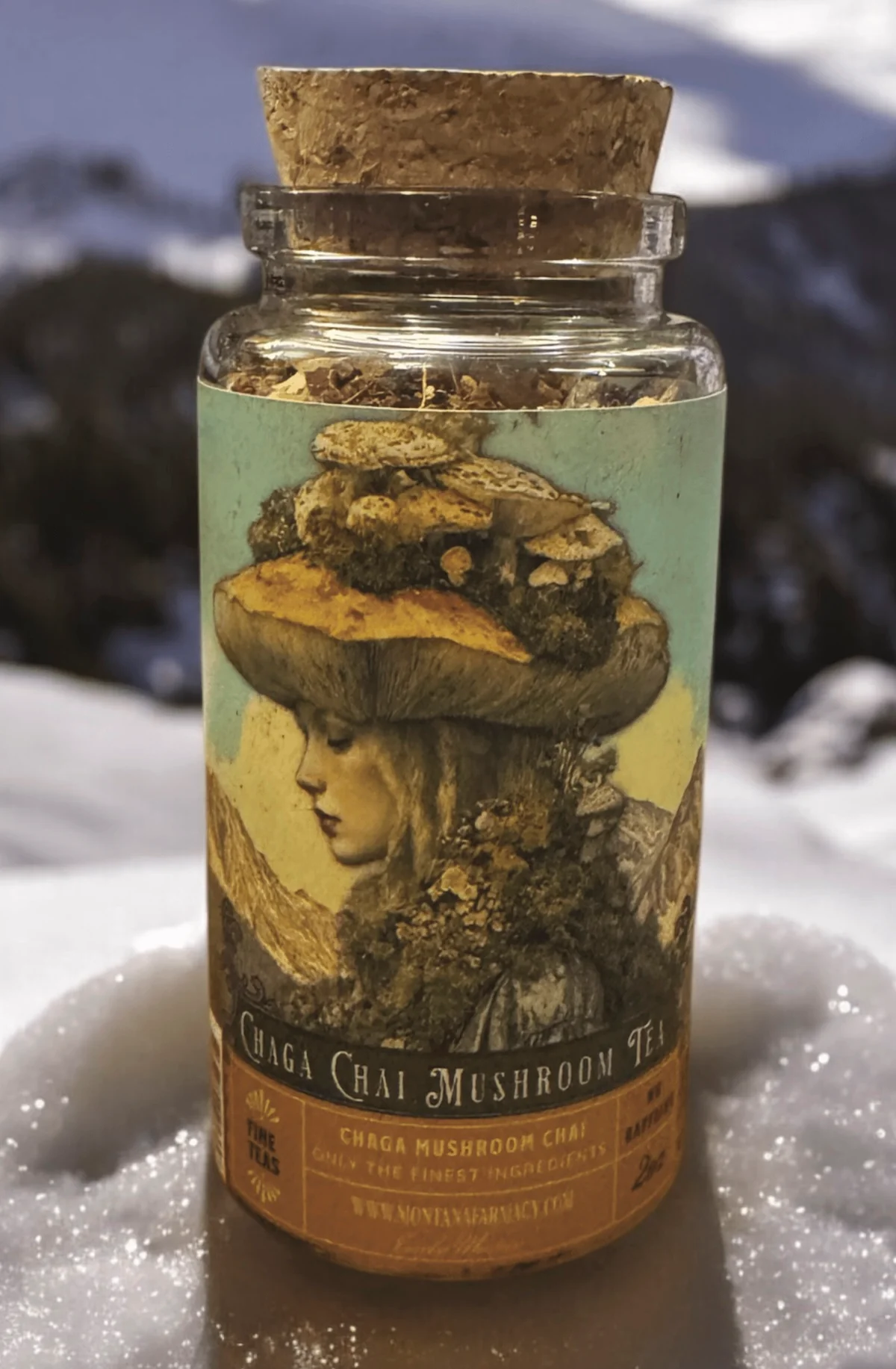 Chaga Chai Mushroom antioxidant Tea Spice in corked Jar