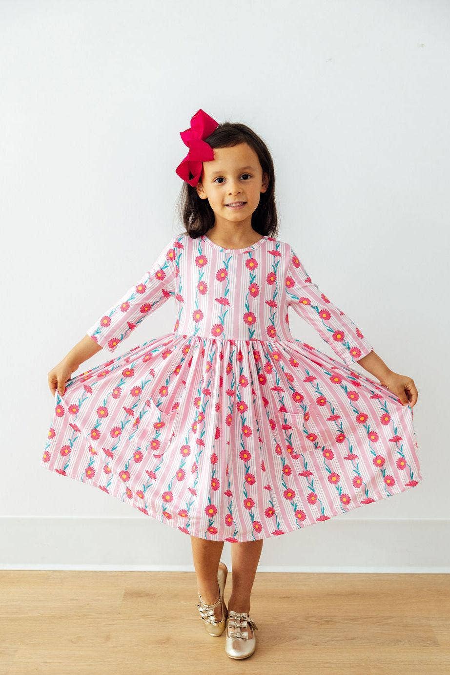 Daisy Chain 3/4 Sleeve Pocket Twirl Dress - Image 2