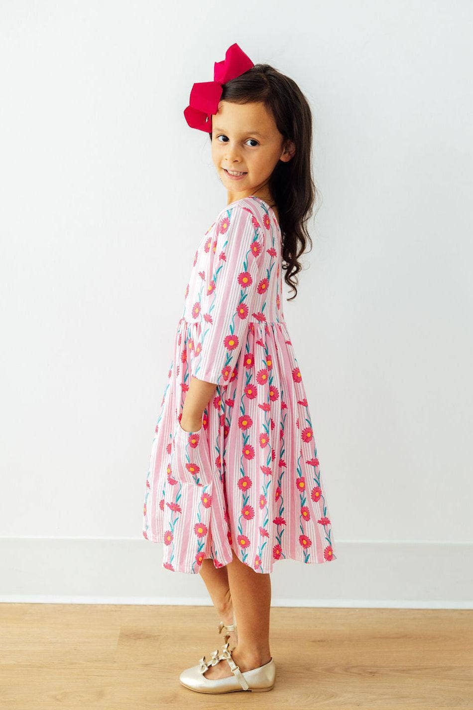 Daisy Chain 3/4 Sleeve Pocket Twirl Dress - Image 3