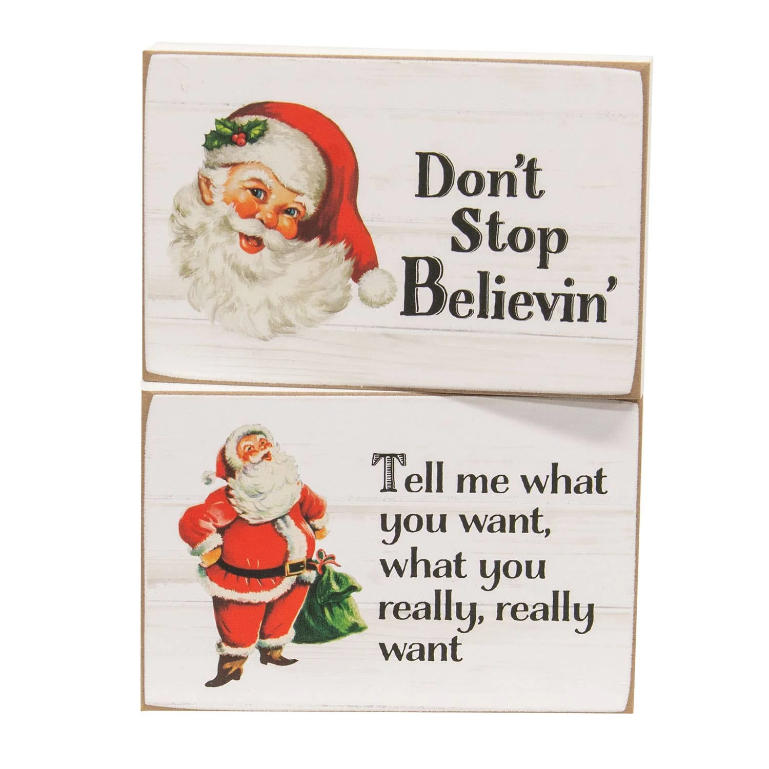 Don't Stop Believin Santa Block Sign Set, 2 Assorted