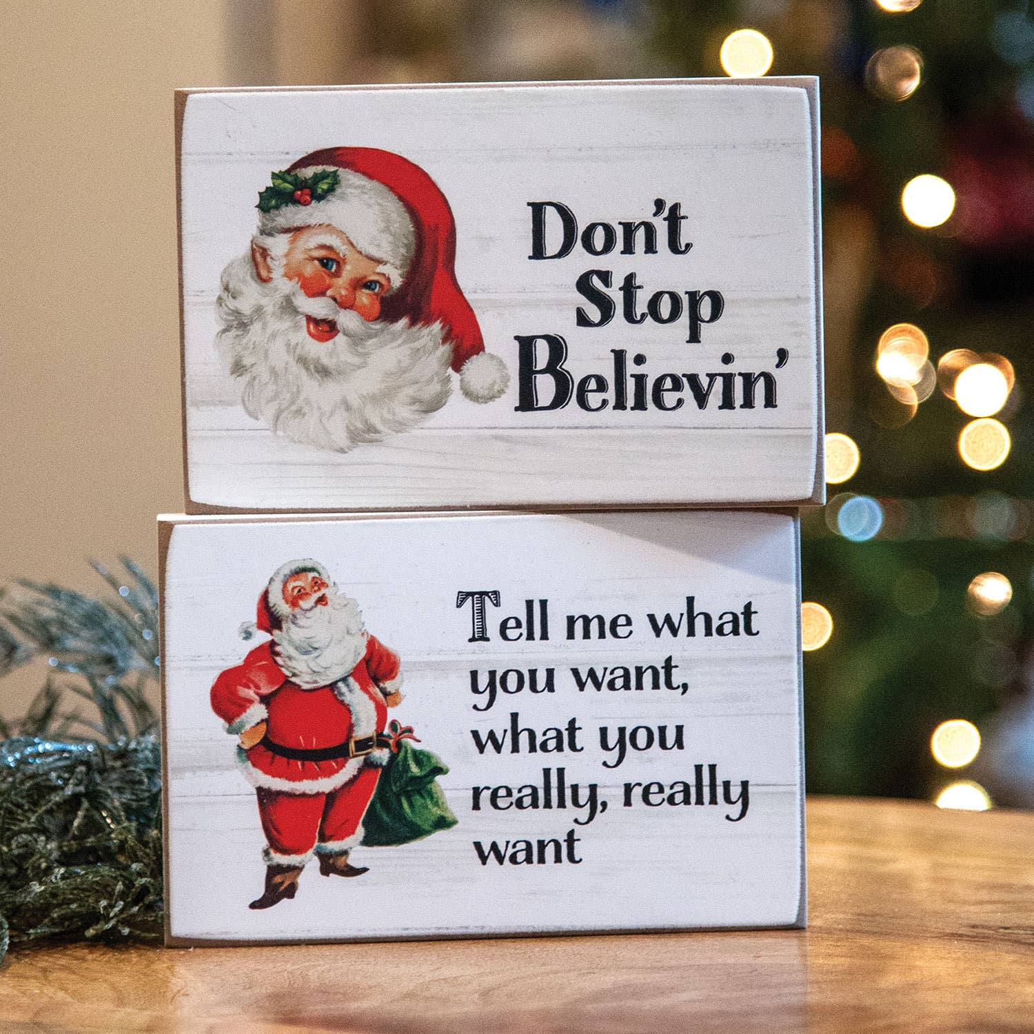Don't Stop Believin Santa Block Sign Set, 2 Assorted - Image 2