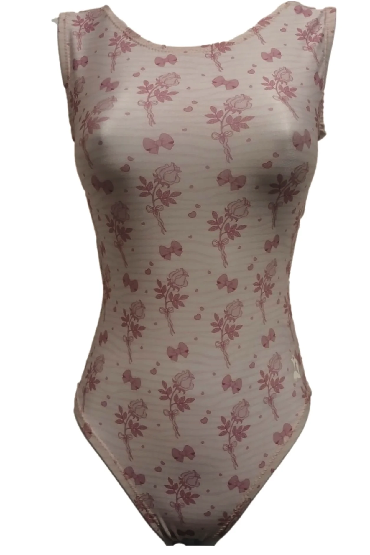 Dusty Rose Floral & Bows Leotard- Soft Pink Vintage-Inspired Gymnastics Foxy's Leo
