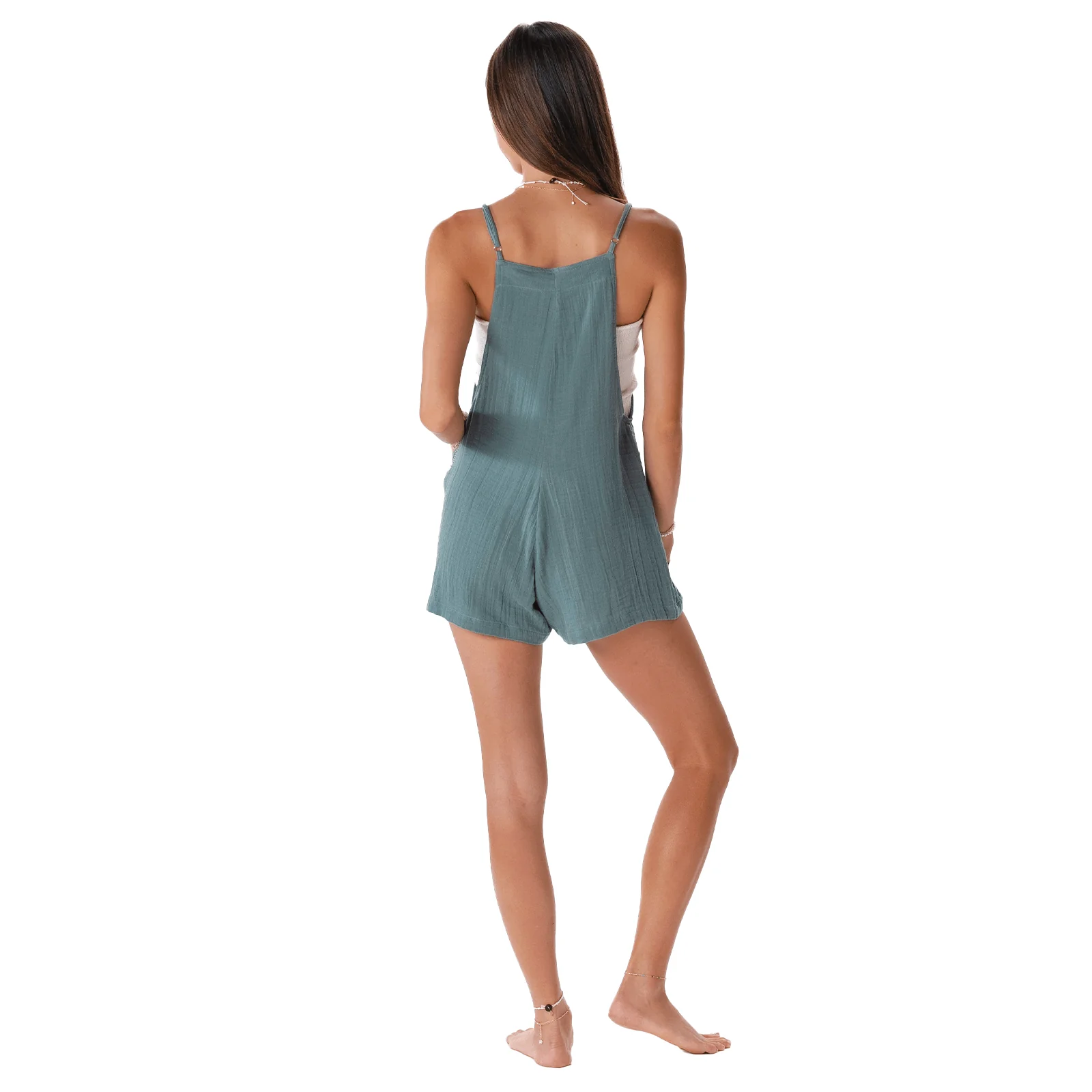 Foxy's Fun & Comfy Sage Cotton Romper – Adjustable Straps & Pockets for Everyday Adventures! ✨ - Image 2