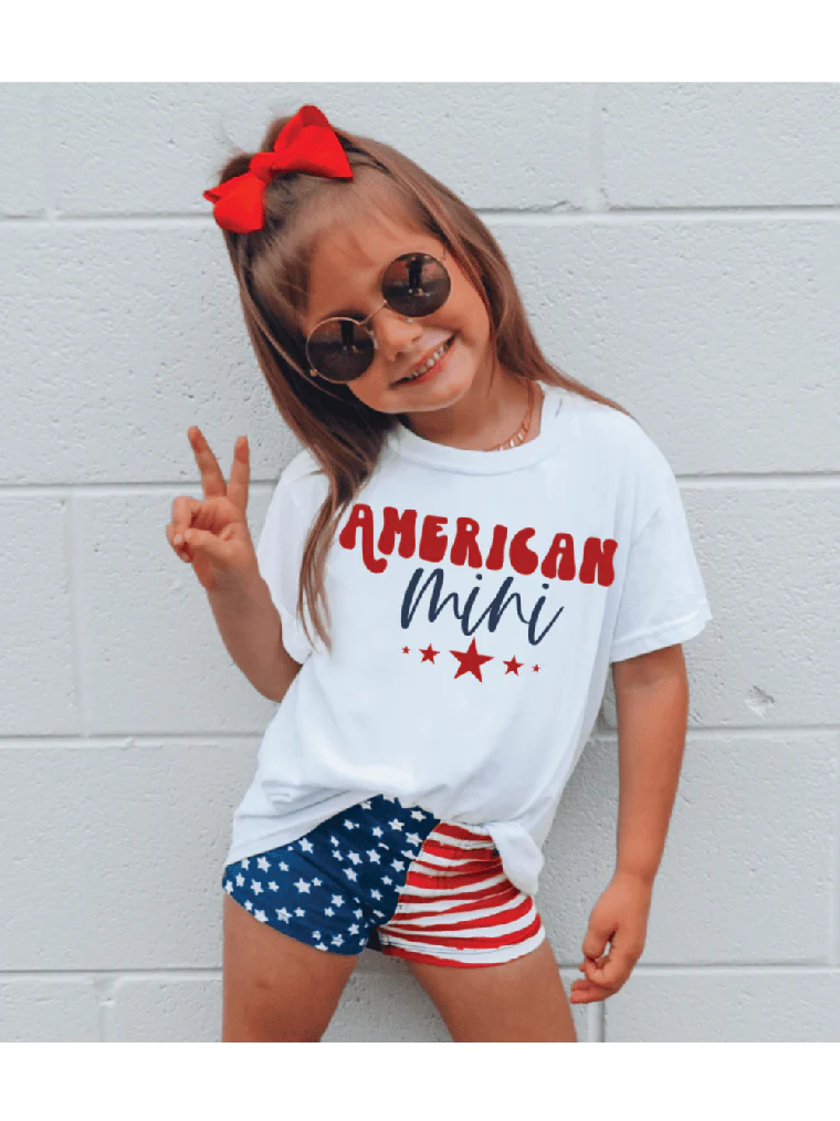 Sparkling Stars & Stripes Tee - Girls' 4th of July Graphic T-Shirt (Size 3T) | Foxy's Leotards