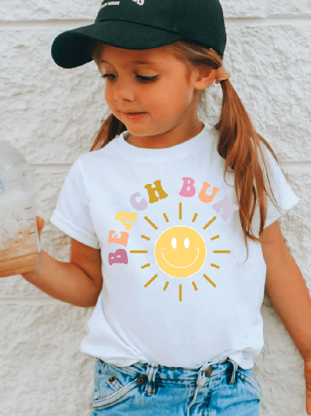 Girls' Beach Bum Sunshine Graphic Tee & Onesie - Summer Fun, Sizes 6M to Child Small