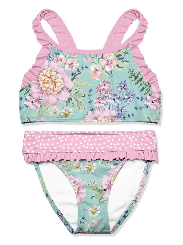 Foxy's Girls Polly Peony Bikini - Mint Floral Swimsuit (Size 6) πΈ