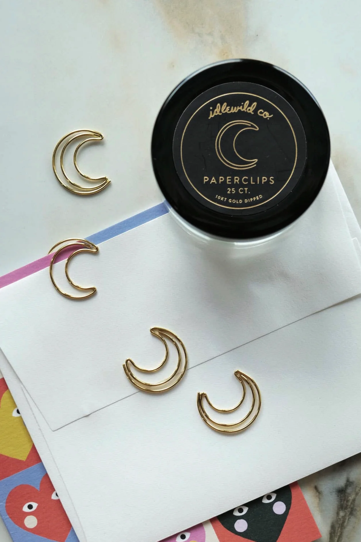Gold Plated Paper Clips (Jar of 25) | Crescent Moon