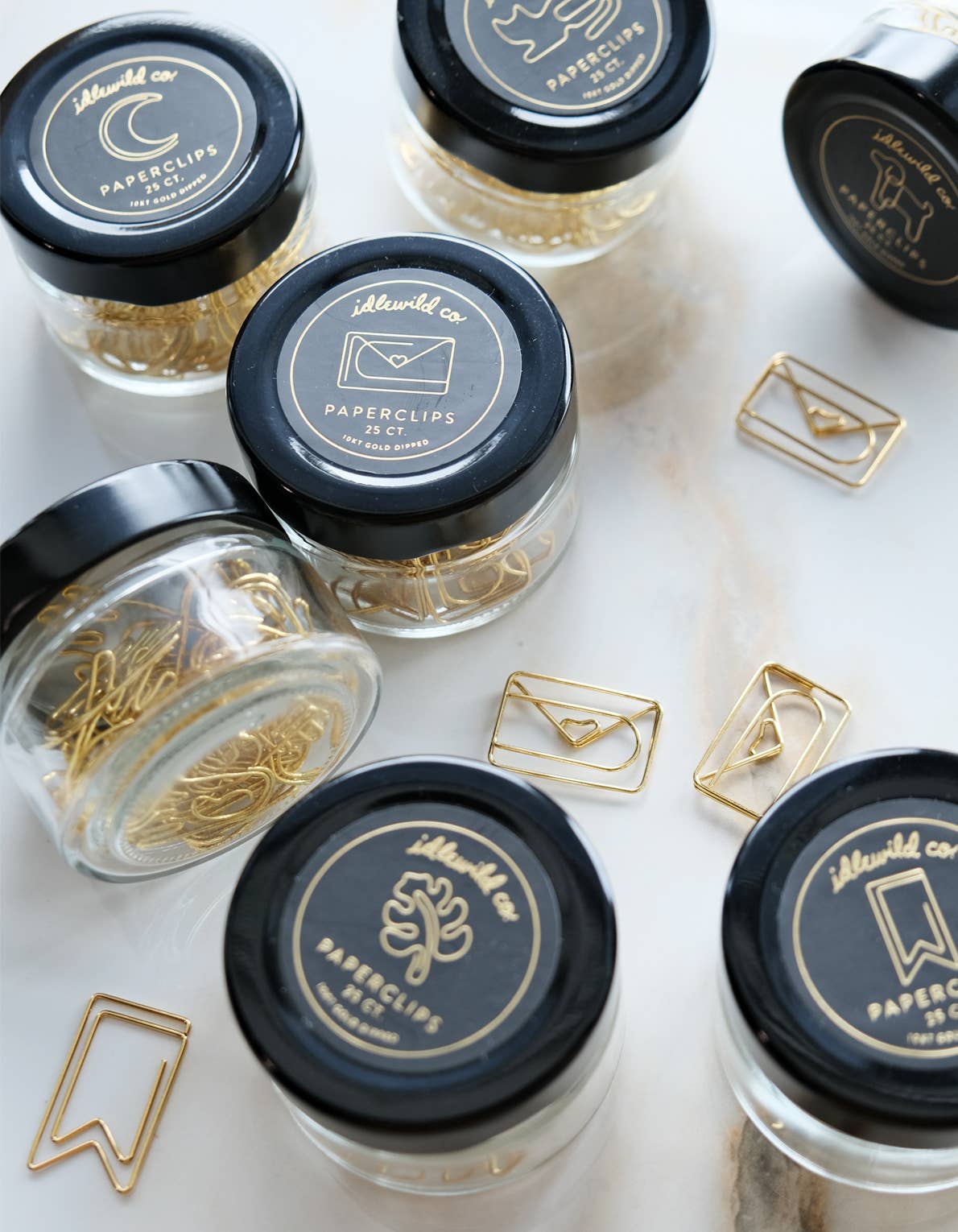 Gold Plated Paper Clips (Jar of 25) | Crescent Moon - Image 2