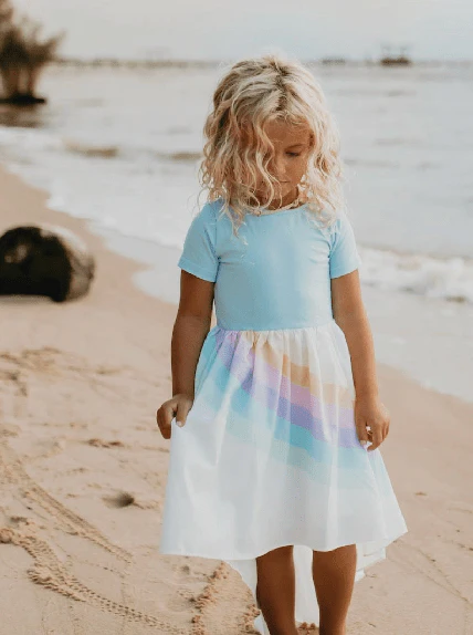 Kids Pastel Blue Rainbow Hi Lo Spring Summer Dress - Image 2