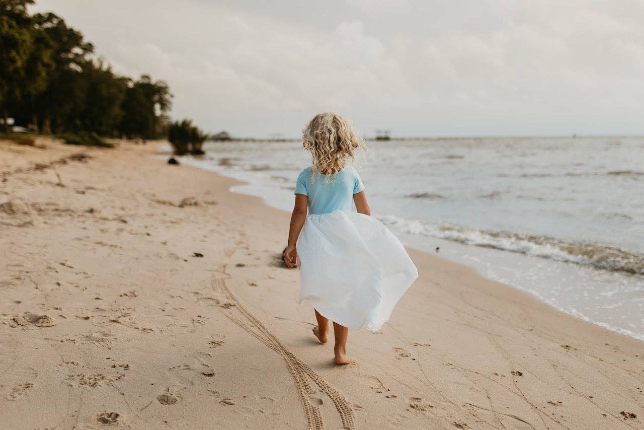 Kids Pastel Blue Rainbow Hi Lo Spring Summer Dress - Image 3