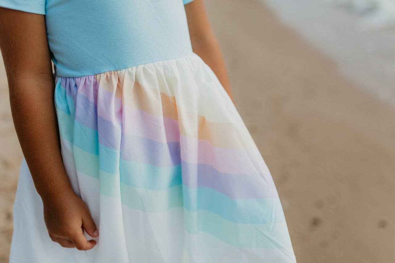 Kids Pastel Blue Rainbow Hi Lo Spring Summer Dress - Image 4