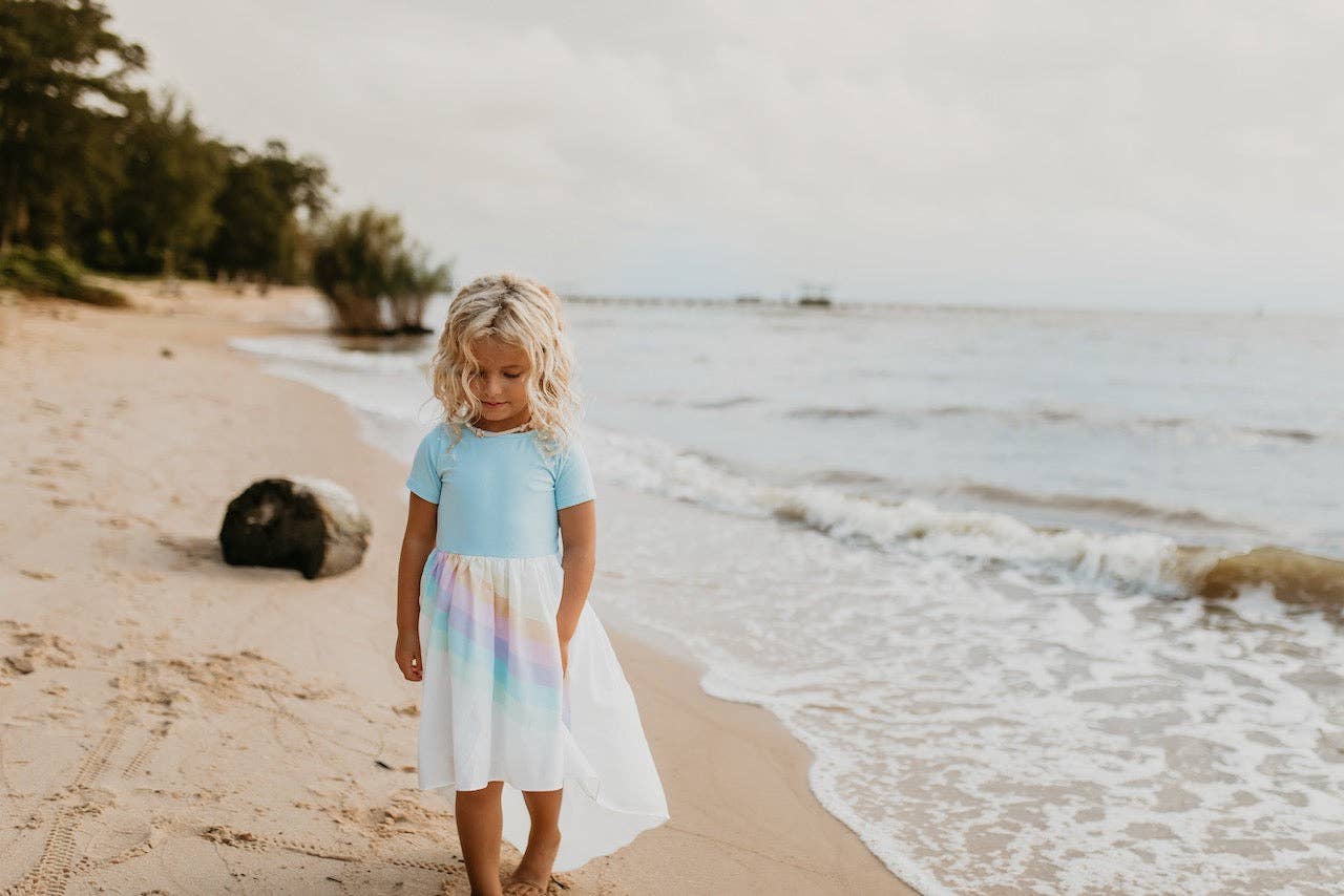 Kids Pastel Blue Rainbow Hi Lo Spring Summer Dress - Image 5