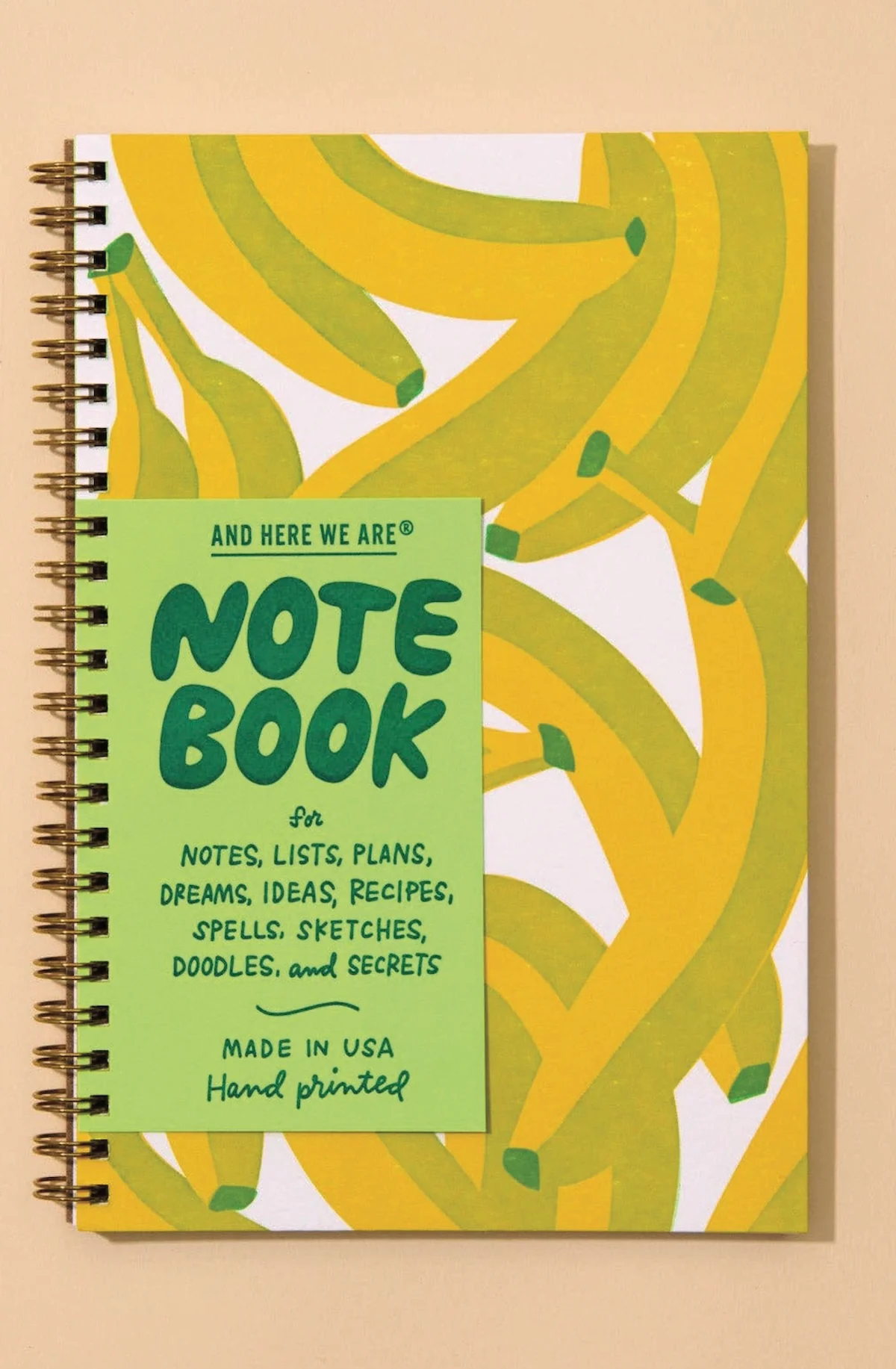 Letterpress A5 Spiral Notebook—Bananas (Modern Summer Fruit)