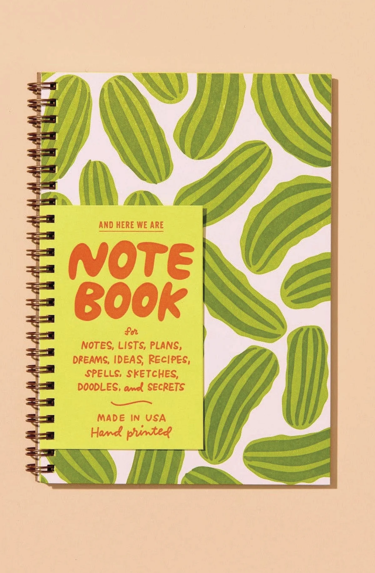 Letterpress A5 Spiral Notebook—Pickles (Trendy, Summer)