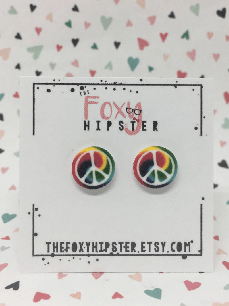 Peace Sign Tie-Dye Stud Earrings - Groovy Vibes by Foxy's!