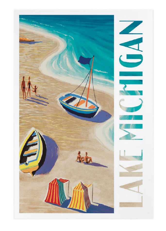 PREMIUM POSTCARDS Lake Michigan, Vintage Beach Scene