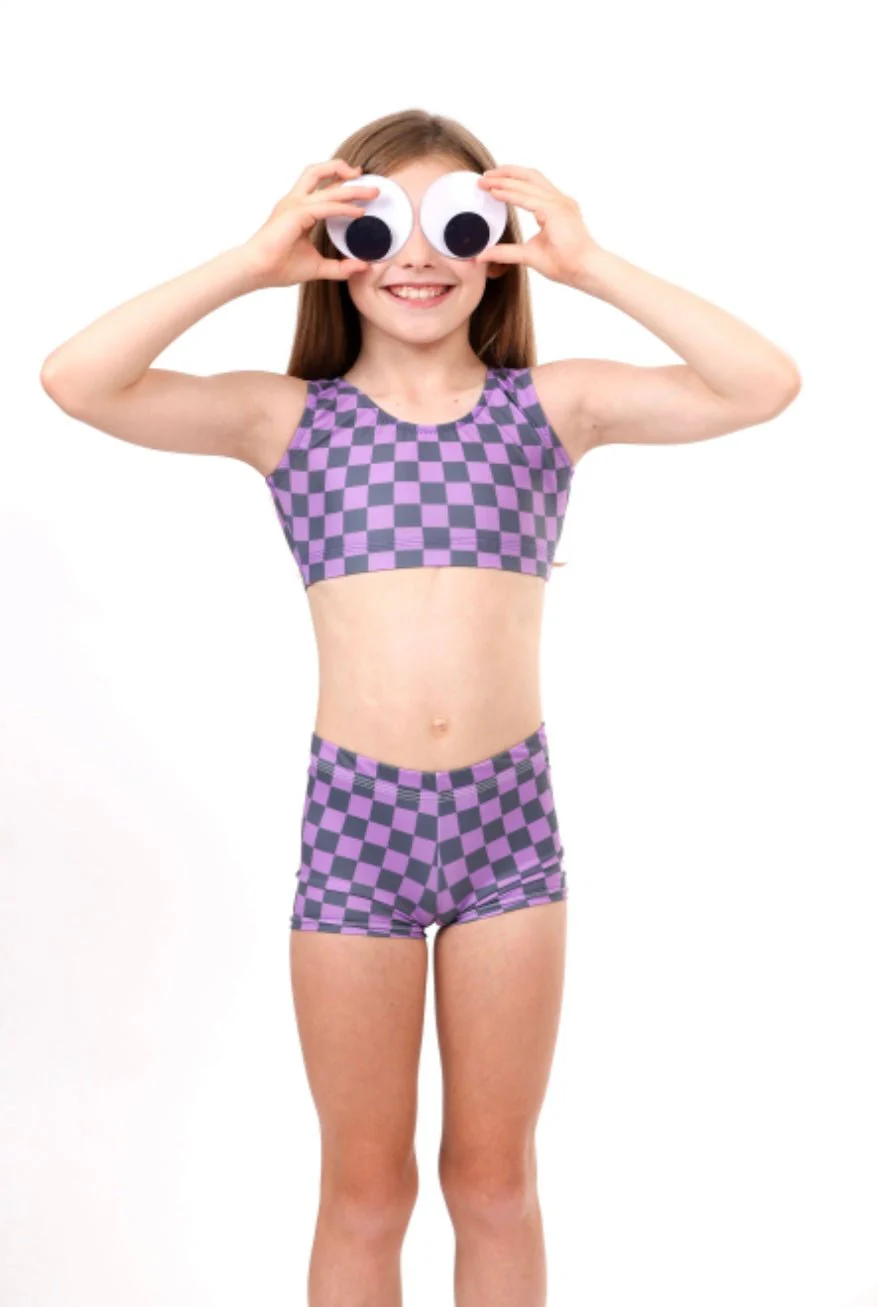 CHECKER: Purple Checkers 2-Piece Yoga/Dance Set - Image 3