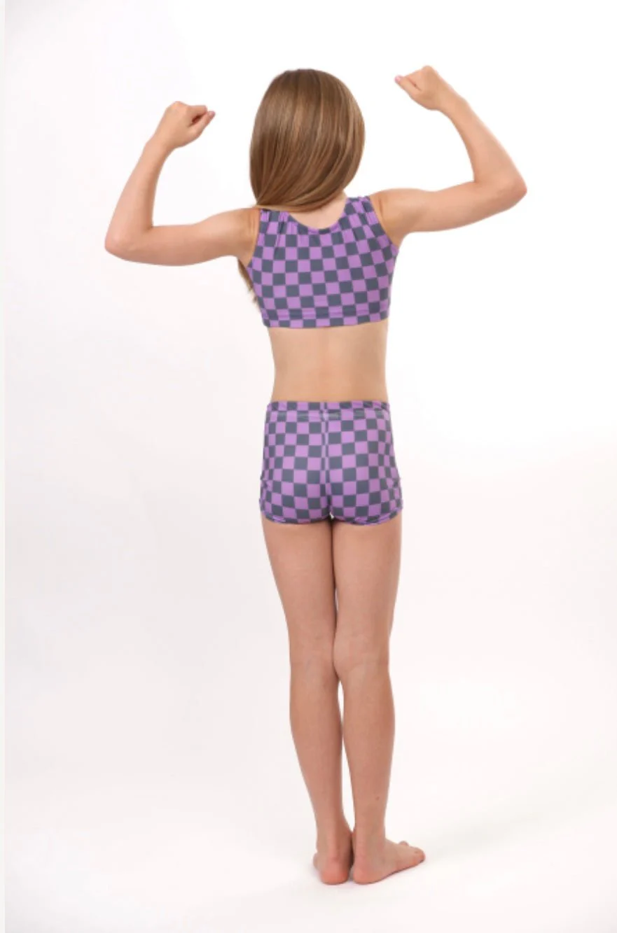 CHECKER: Purple Checkers 2-Piece Yoga/Dance Set - Image 4