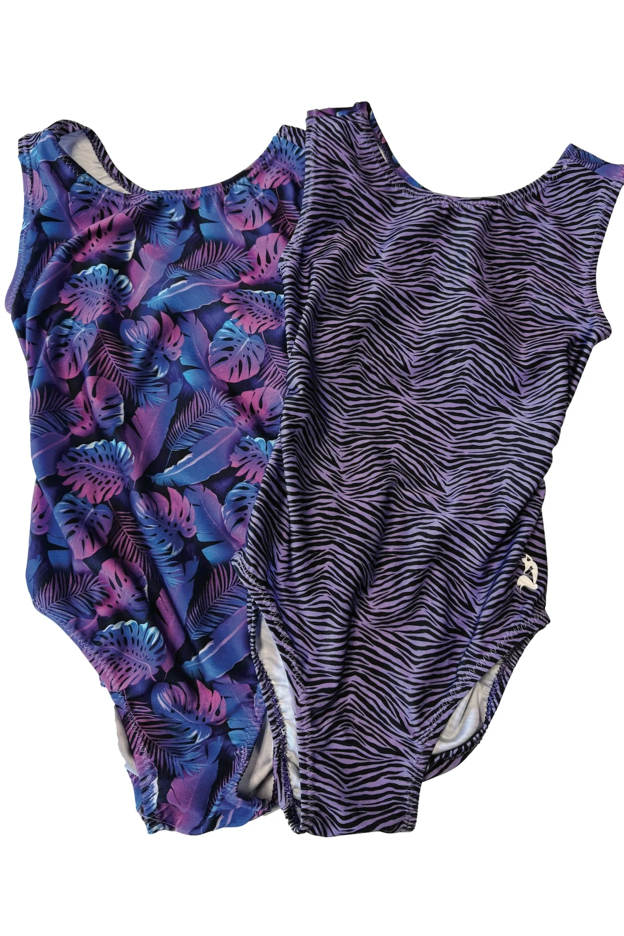 Purple Zebra Palm Gymnastics Leotard - Vice Versa Foxy's Leotards