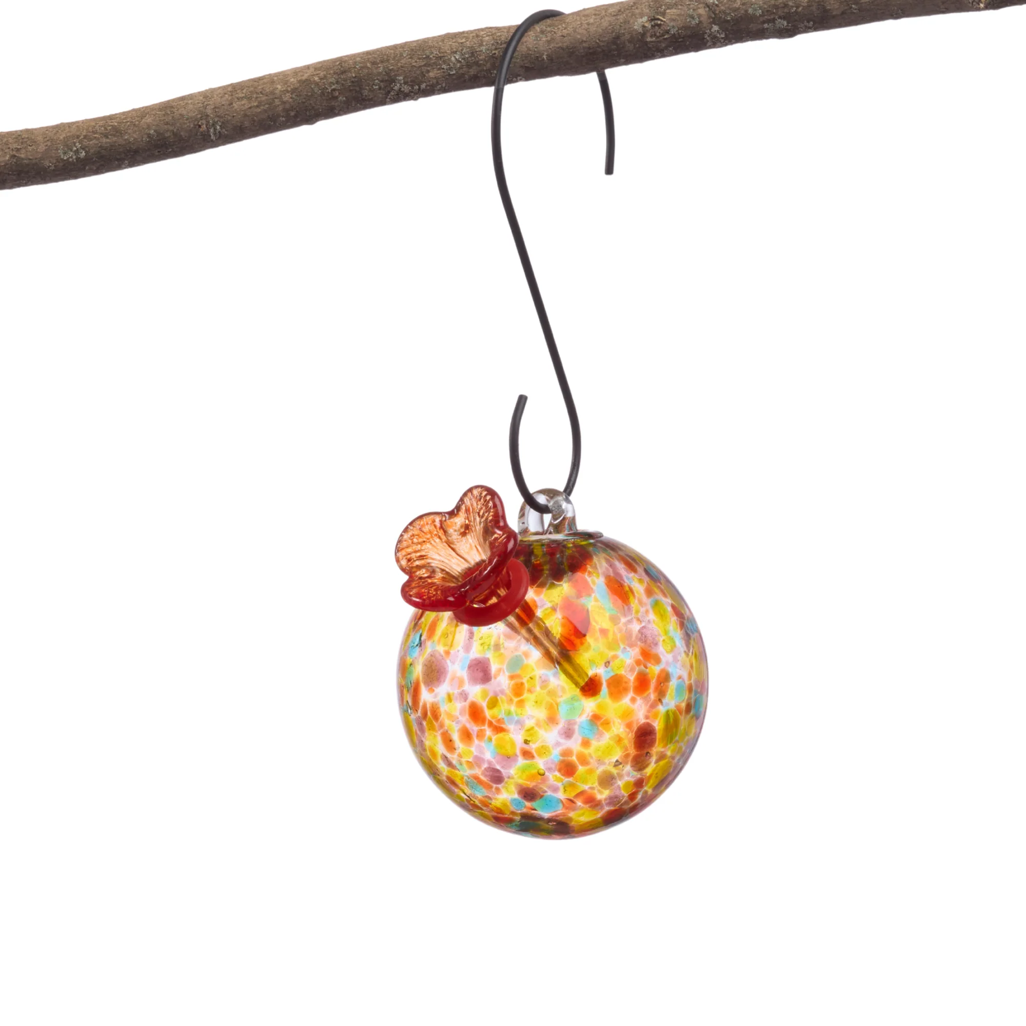 Round Multicolor Art Glass Hummingbird Feeder - Image 2