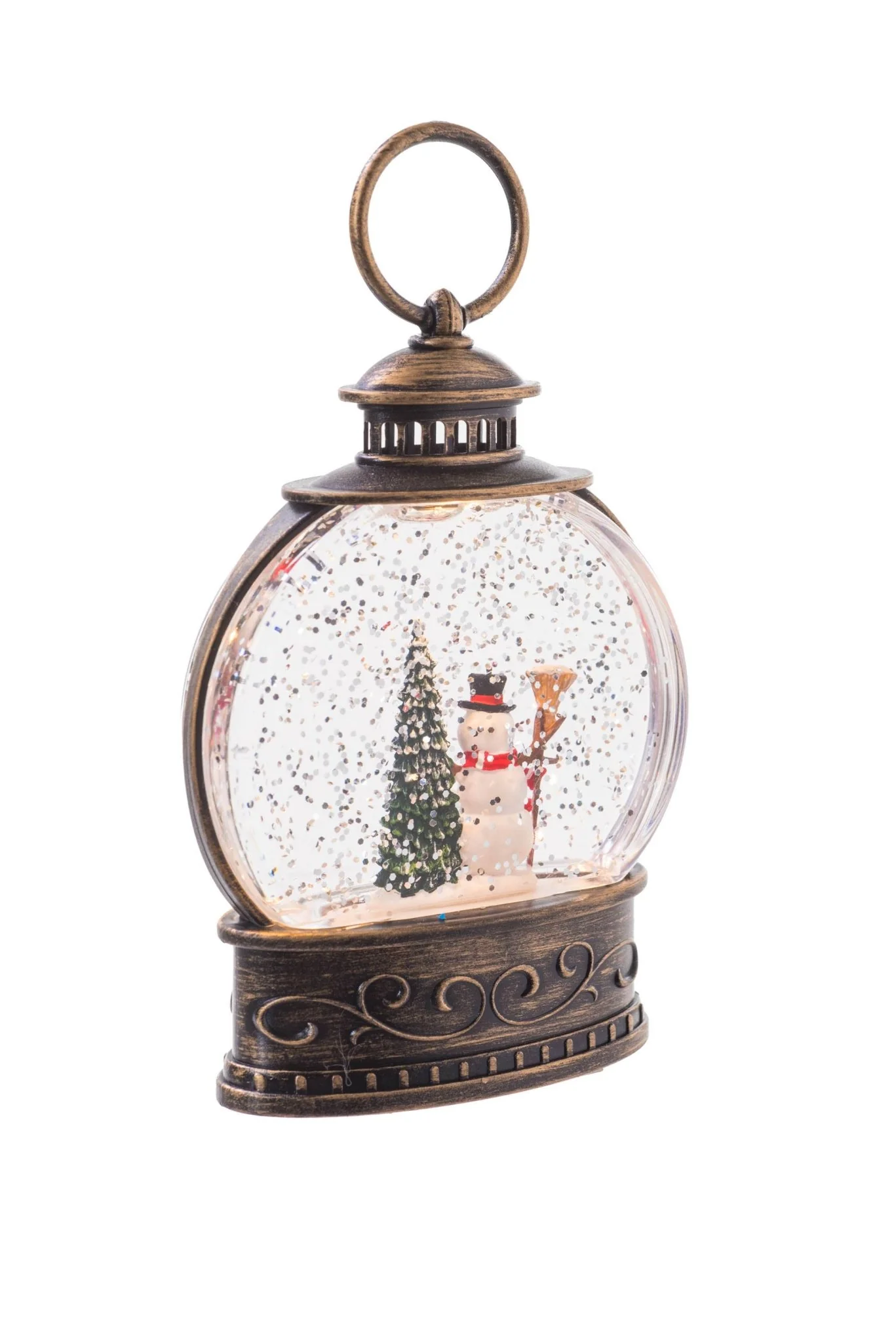 Rustic Brown Light-Up Square Lantern LED Mini Snow Globe wit - Image 2