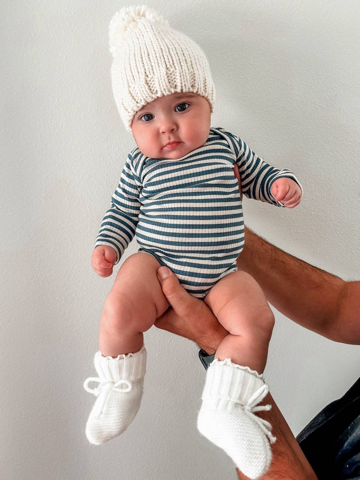 Steel Blue Stripe / Organic Ribbed Long Sleeve Bodysuit - Image 2
