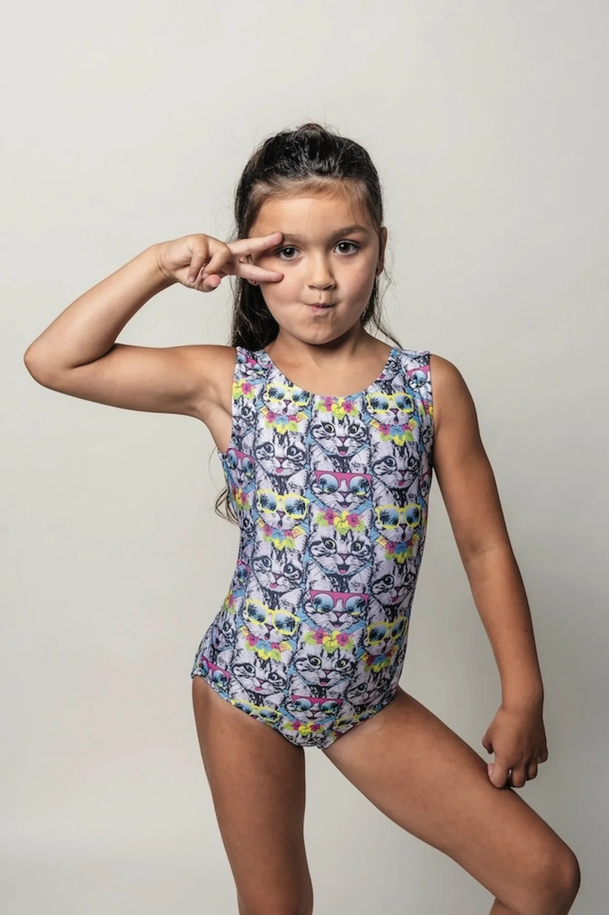 Tropical Cool Cats Gymnastics Leotard - Fun Summer Kitty Print