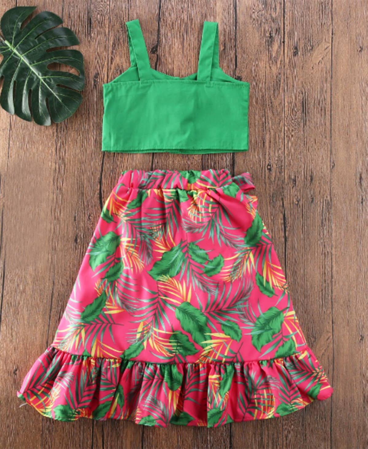 Tropical Green Girl Ruffled Crop Top & Skirt - Image 2
