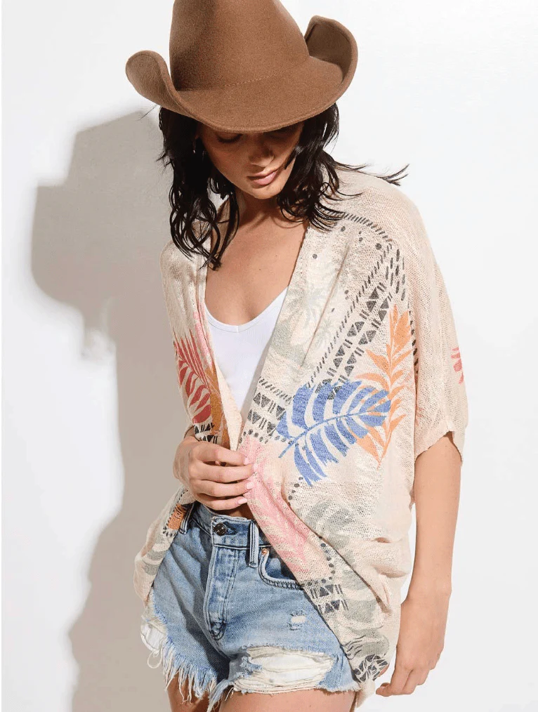 Tropical Print Kimono Loose Fit Cardigan - Image 2