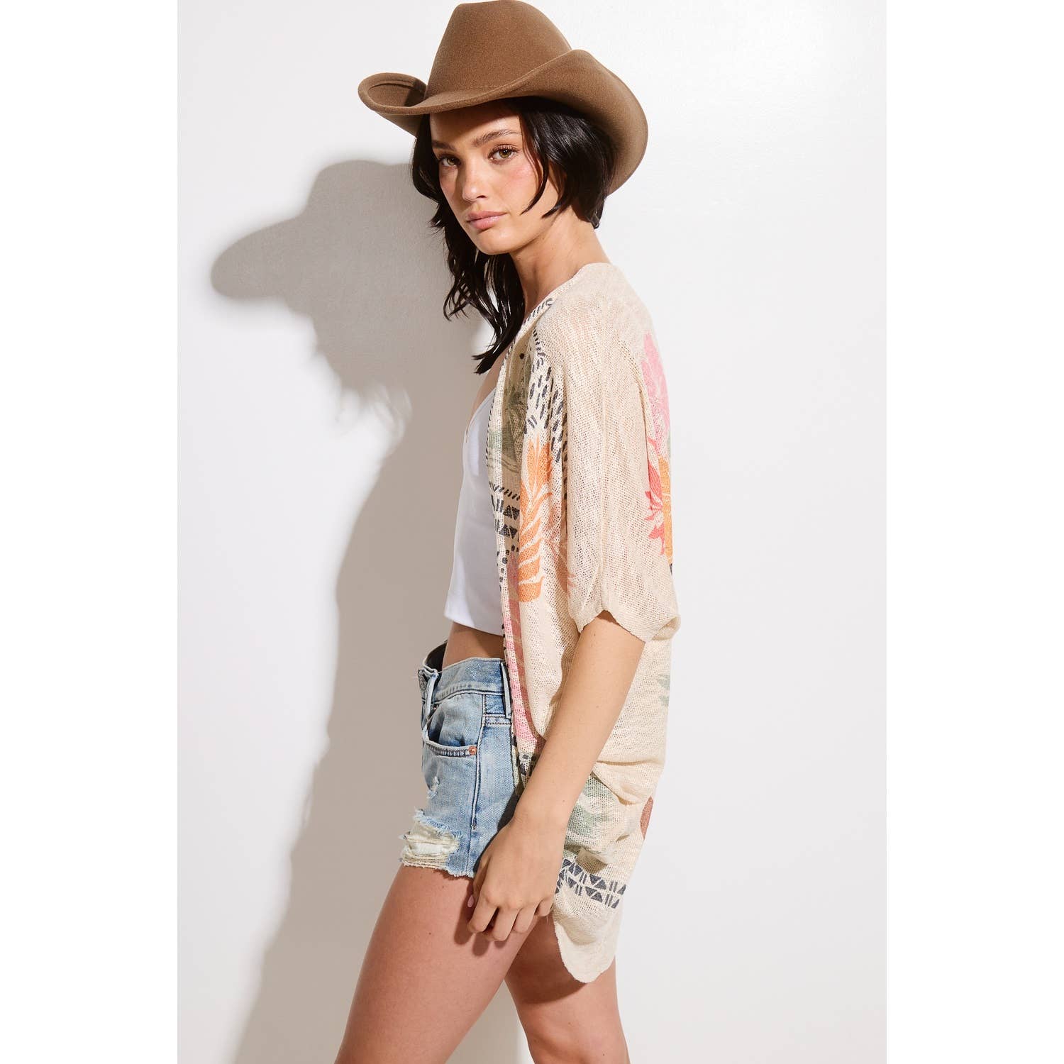 Tropical Print Kimono Loose Fit Cardigan - Image 4