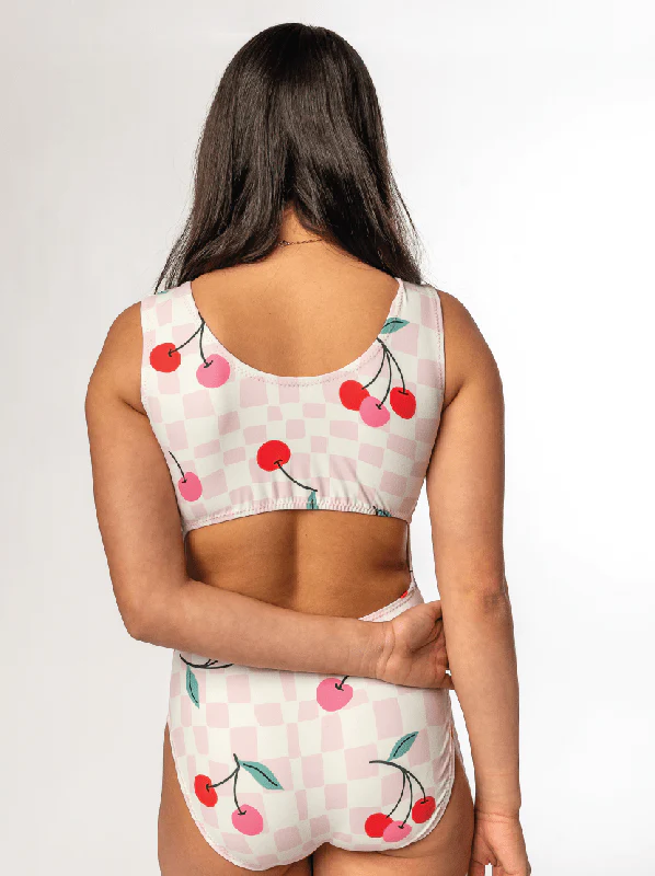 Ultra Soft Pink Cherry Checkered Leotard for Girls - Image 4