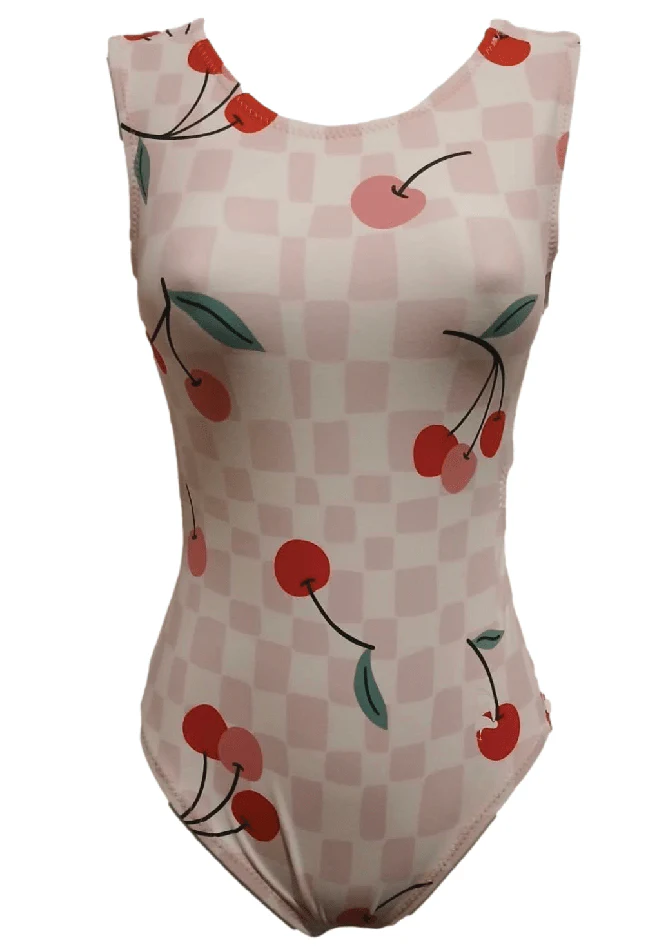 Ultra Soft Pink Cherry Checkered Leotard for Girls - Image 5