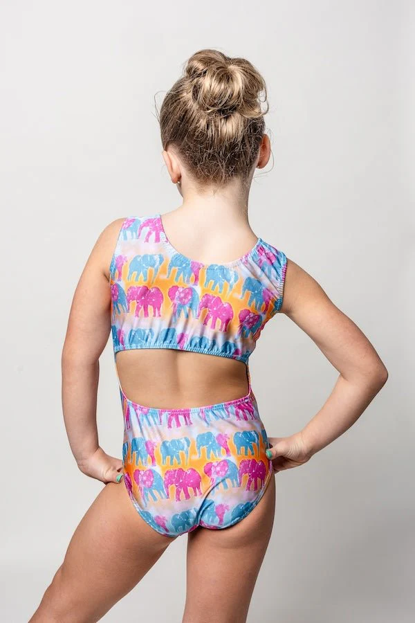 Vibrant Elephant Watercolor Print Gymnastics Leotard - Bold & Unique Design - Image 2