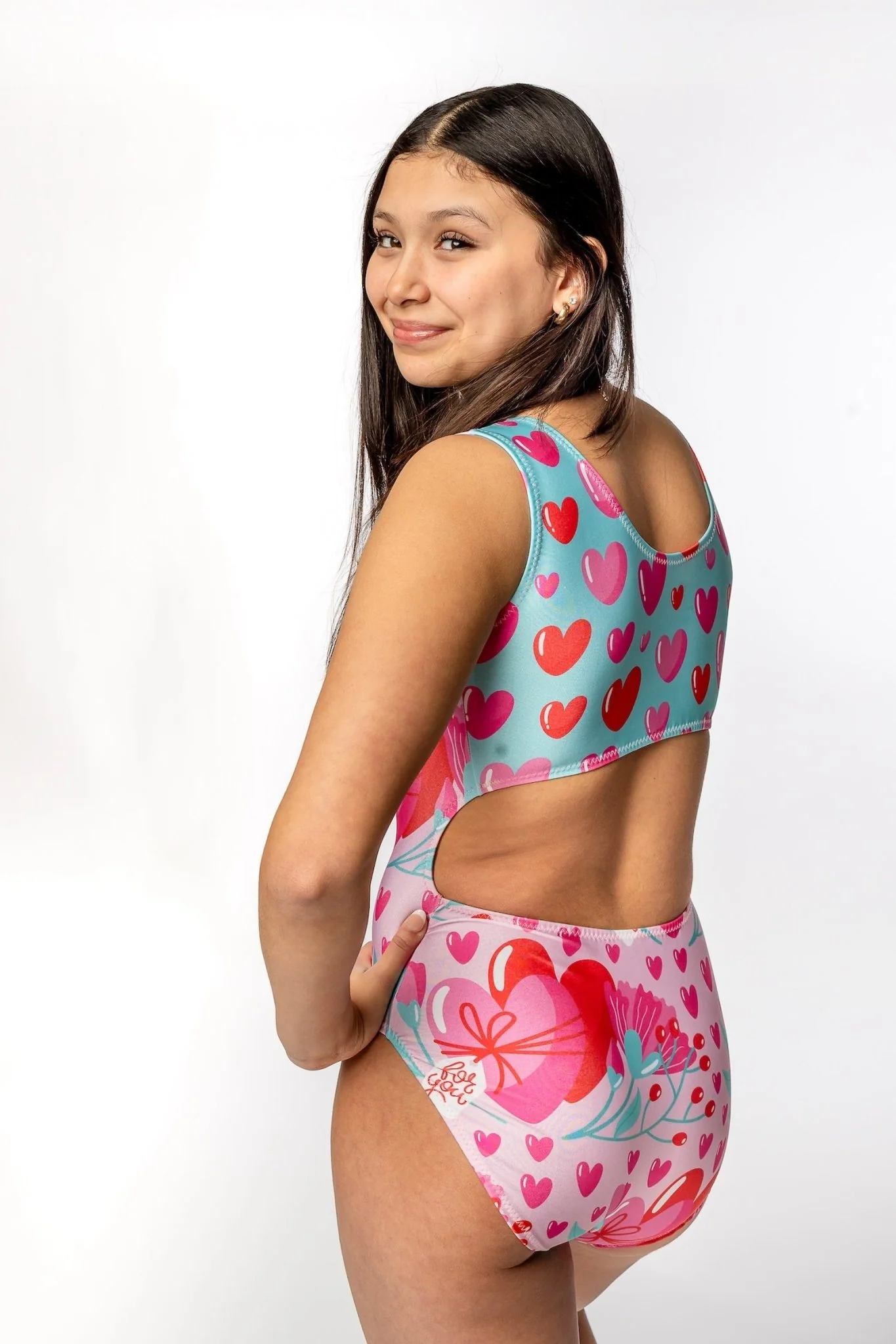 Love You More Vice Versa Gymnastics Leotard – Split Heart Print Dancewear for Girls - Image 3