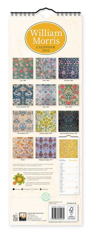William Morris Slim Calendar 2026 (Art Calendar) by - Image 2